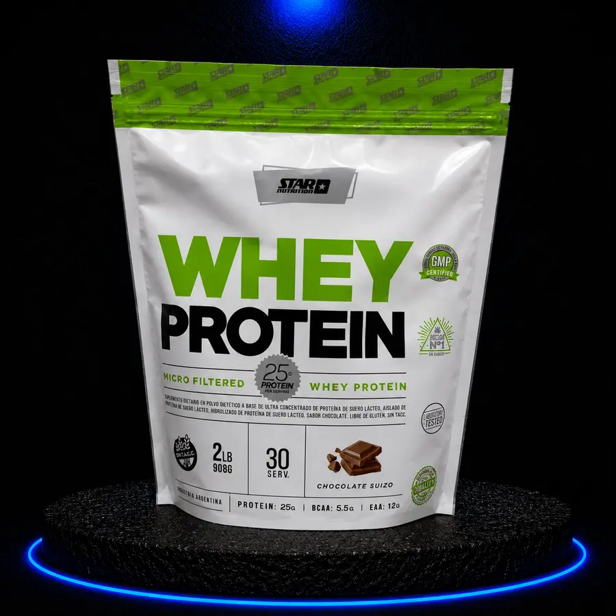 Envase de Star Nutrition Whey Protein Doypack 908 g · Chocolate Suizo